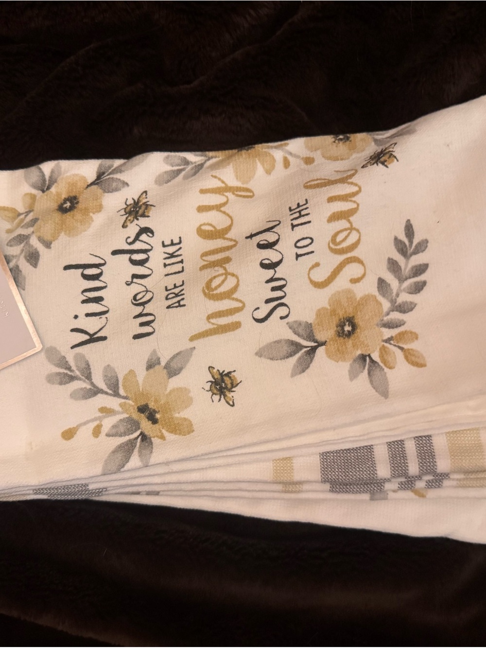 Honey Bee Floral Kitchen Towel - Yellow & Gray